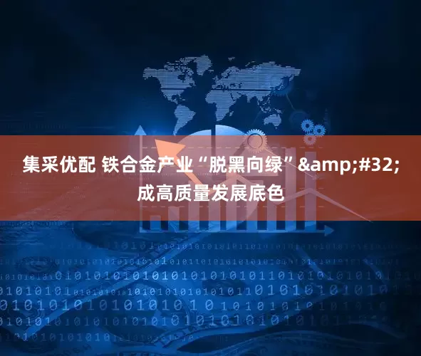 集采优配 铁合金产业“脱黑向绿”&#32;成高质量发展底色